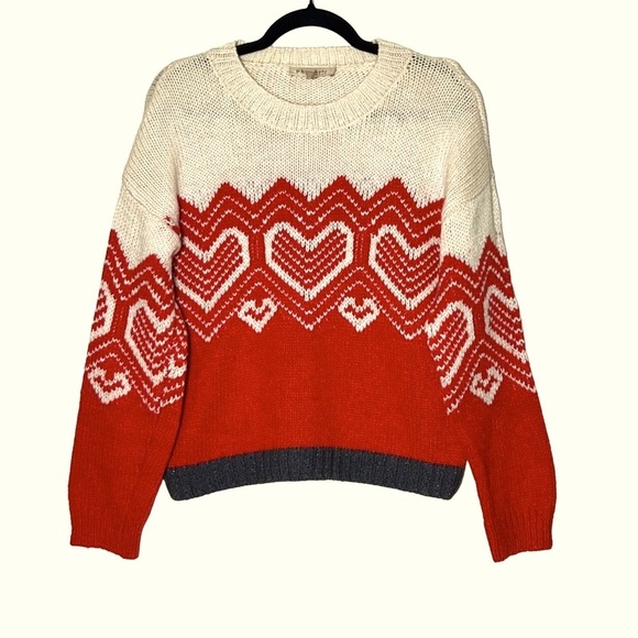 Philosophy Fair Isle Red, Cream, & Metallic Navy Heart Sweater with Wool, Medium - Picture 4 of 14